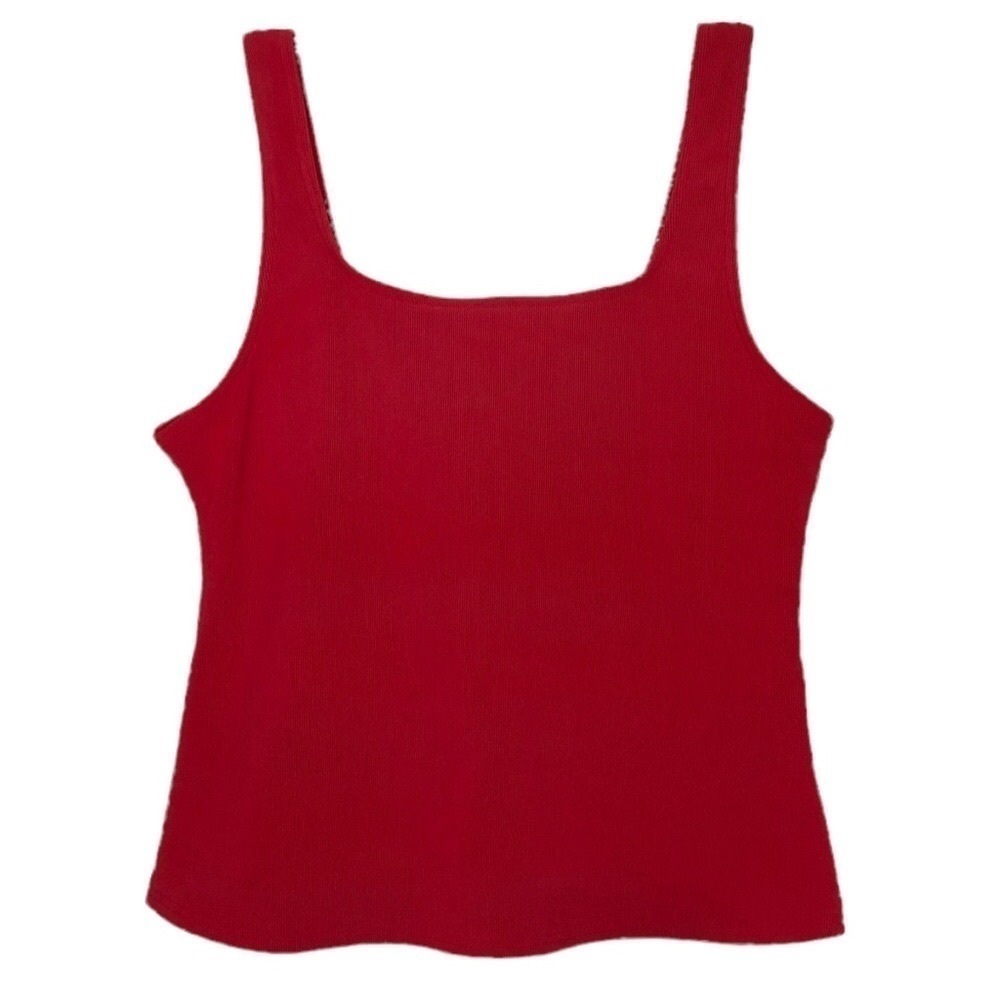 LANDS’ END Red Micro-ribbed Tankini Top w/ built-in Shelf bra - Size 12 Regular